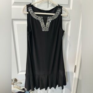 WHBM Black Sheath Dress with blue silver Trim/ruffle